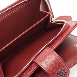 Chanel Red Quilted Caviar Leather CC French Wallet