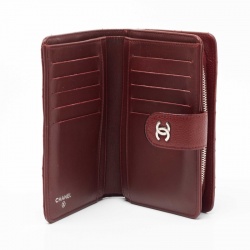 Chanel Red Quilted Caviar Leather CC French Wallet