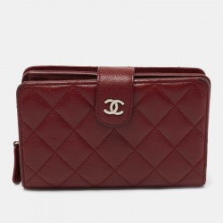 Chanel Red Quilted Caviar Leather CC French Wallet