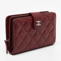 Chanel Red Quilted Caviar Leather CC French Wallet