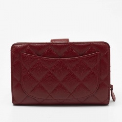 Chanel Red Quilted Caviar Leather CC French Wallet