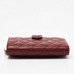 Chanel Red Quilted Caviar Leather CC French Wallet