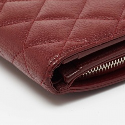 Chanel Red Quilted Caviar Leather CC French Wallet