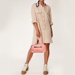Pre Owned Chanel Pink Leather Square Quilt LAX Bowler Bag