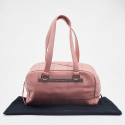 Pre Owned Chanel Pink Leather Square Quilt LAX Bowler Bag