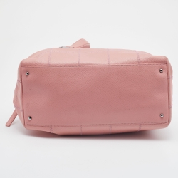 Pre Owned Chanel Pink Leather Square Quilt LAX Bowler Bag