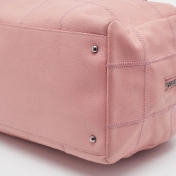 Pre Owned Chanel Pink Leather Square Quilt LAX Bowler Bag