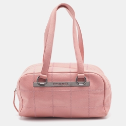 Chanel Pink Leather Square Quilt LAX Bowler Bag Chanel