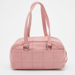 Pre Owned Chanel Pink Leather Square Quilt LAX Bowler Bag