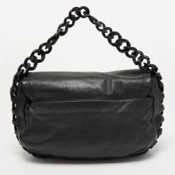 Pre Owned Chanel Black Leather Modern Chain Rhodoid Flap Bag 
