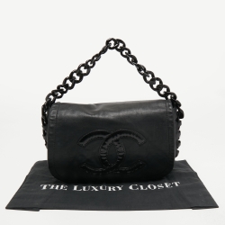 Pre Owned Chanel Black Leather Modern Chain Rhodoid Flap Bag 