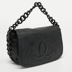 Pre Owned Chanel Black Leather Modern Chain Rhodoid Flap Bag 