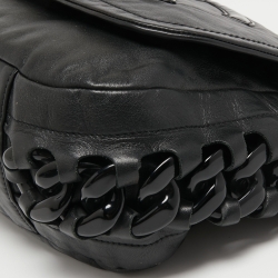 Pre Owned Chanel Black Leather Modern Chain Rhodoid Flap Bag 