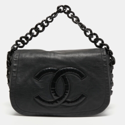 Pre Owned Chanel Black Leather Modern Chain Rhodoid Flap Bag 