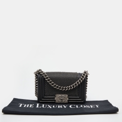 Pre Owned Chanel Black Leather Small Chainmail Boy Flap Bag