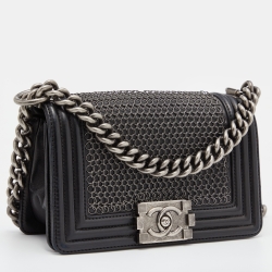 Pre Owned Chanel Black Leather Small Chainmail Boy Flap Bag