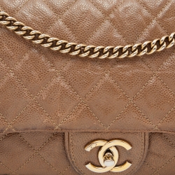Pre Owned Chanel Brown Quilted Crumpled Caviar Leather Large Shiva Flap Bag