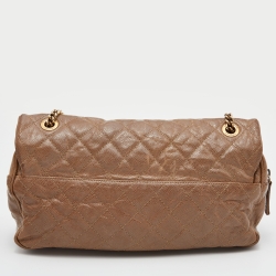 Pre Owned Chanel Brown Quilted Crumpled Caviar Leather Large Shiva Flap Bag