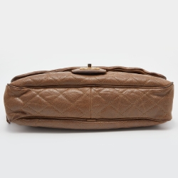 Pre Owned Chanel Brown Quilted Crumpled Caviar Leather Large Shiva Flap Bag