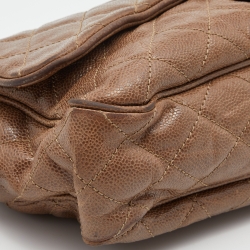 Pre Owned Chanel Brown Quilted Crumpled Caviar Leather Large Shiva Flap Bag