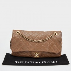Pre Owned Chanel Brown Quilted Crumpled Caviar Leather Large Shiva Flap Bag