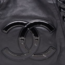 Pre Owned Chanel Black Leather Modern Chain Rhodoid East West Tote
