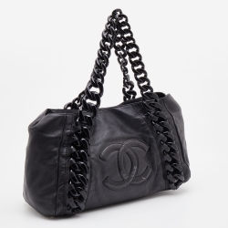 Pre Owned Chanel Black Leather Modern Chain Rhodoid East West Tote