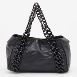 Pre Owned Chanel Black Leather Modern Chain Rhodoid East West Tote