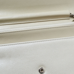 Pre Owned Chanel Pearl White Caviar Leather Sevruga Wallet on Chain