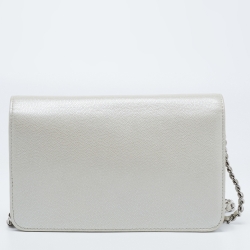 Pre Owned Chanel Pearl White Caviar Leather Sevruga Wallet on Chain