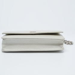 Pre Owned Chanel Pearl White Caviar Leather Sevruga Wallet on Chain
