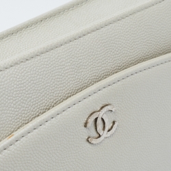 Pre Owned Chanel Pearl White Caviar Leather Sevruga Wallet on Chain