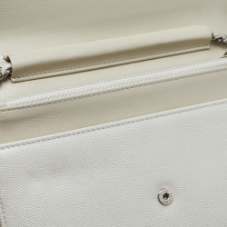 Pre Owned Chanel Pearl White Caviar Leather Sevruga Wallet on Chain