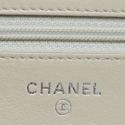 Pre Owned Chanel Pearl White Caviar Leather Sevruga Wallet on Chain