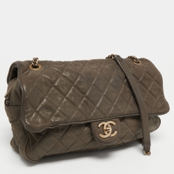 Pre Owned Chanel Bronze Quilted Iridescent Leather Jumbo Portobello Flap Bag
