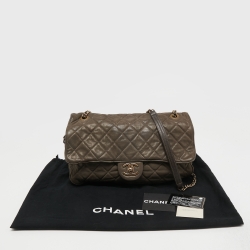 Pre Owned Chanel Bronze Quilted Iridescent Leather Jumbo Portobello Flap Bag