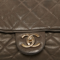 Pre Owned Chanel Bronze Quilted Iridescent Leather Jumbo Portobello Flap Bag