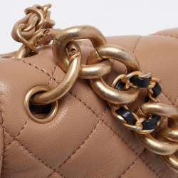 Pre Owned Chanel Beige Quilted Leather CC Chain Top Handle Bag