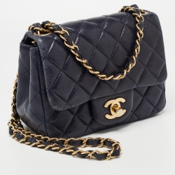 Chanel Navy Blue Quilted Leather Mini Square Classic Flap Bag