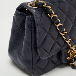 Chanel Navy Blue Quilted Leather Mini Square Classic Flap Bag