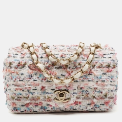 Pre Owned Chanel White/Multiicolor Quilted Tweed New Mini Classic Flap Bag