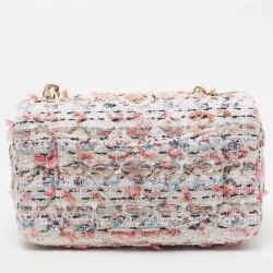 Pre Owned Chanel White/Multiicolor Quilted Tweed New Mini Classic Flap Bag