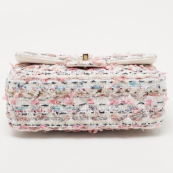 Pre Owned Chanel White/Multiicolor Quilted Tweed New Mini Classic Flap Bag