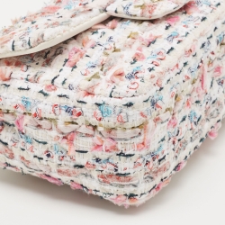 Pre Owned Chanel White/Multiicolor Quilted Tweed New Mini Classic Flap Bag