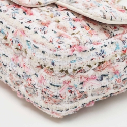 Pre Owned Chanel White/Multiicolor Quilted Tweed New Mini Classic Flap Bag