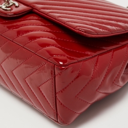 Pre Owned Chanel Red Chevron Patent Leather Maxi Classic Single Flap Bag
