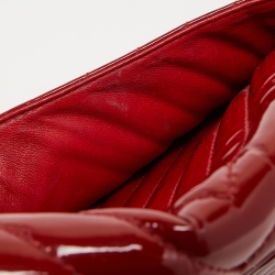 Pre Owned Chanel Red Chevron Patent Leather Maxi Classic Single Flap Bag