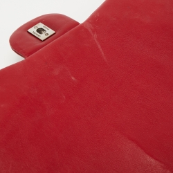 Pre Owned Chanel Red Chevron Patent Leather Maxi Classic Single Flap Bag