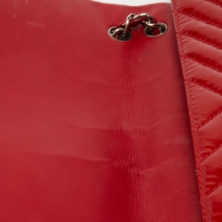 Pre Owned Chanel Red Chevron Patent Leather Maxi Classic Single Flap Bag