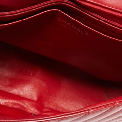 Pre Owned Chanel Red Chevron Patent Leather Maxi Classic Single Flap Bag